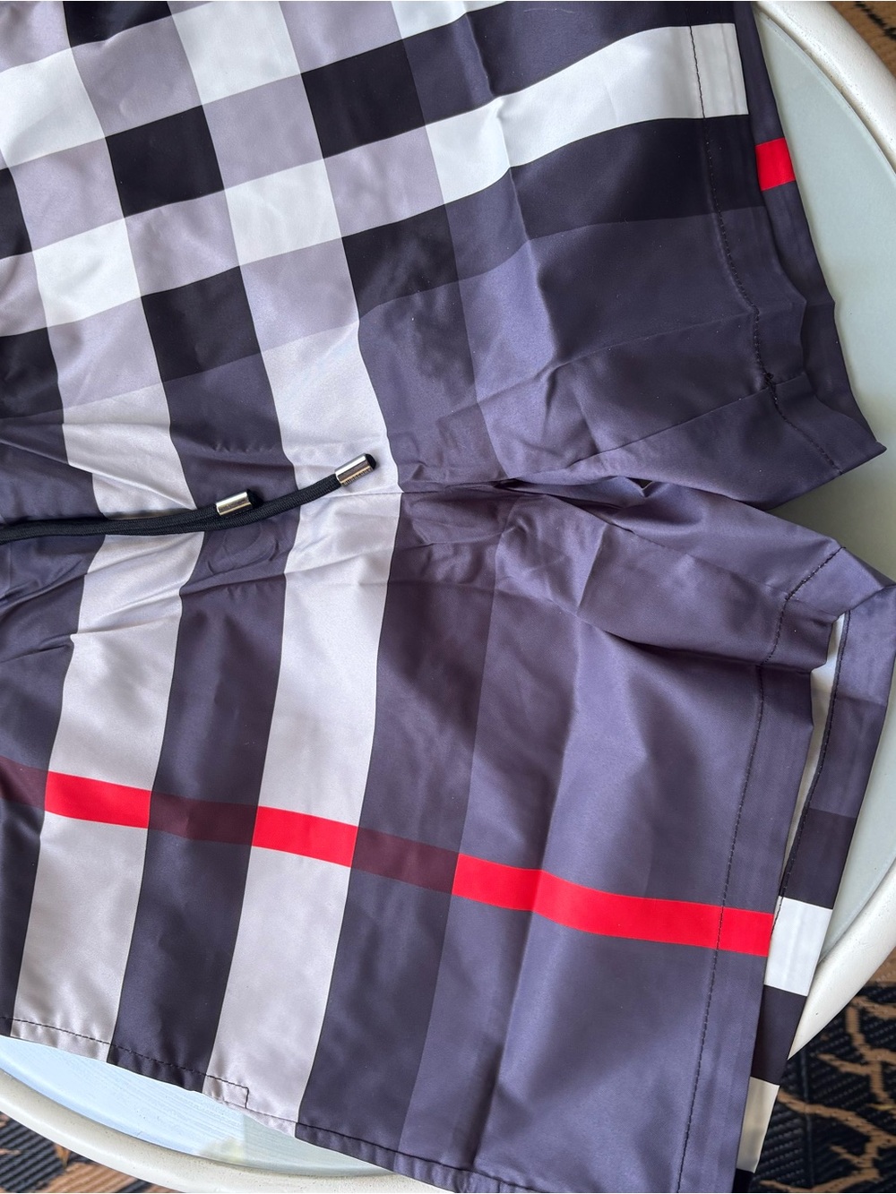 Burberry Black and White Plaid Swim Shorts